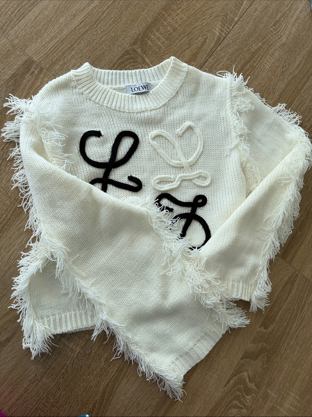Loewe Ivory Knit Sweater with Black & Ivory Rope Logo Accents - Picture 3 of 3